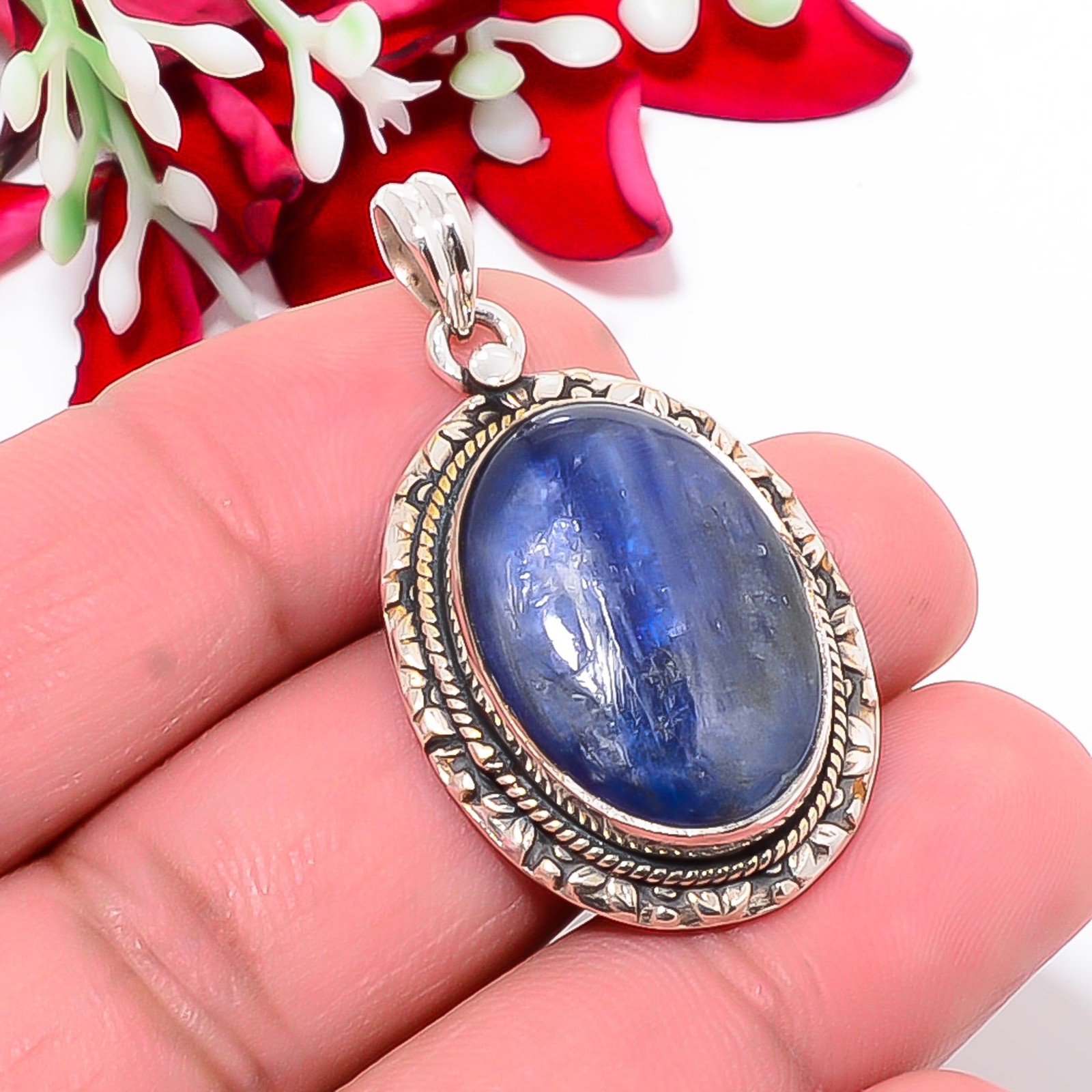Kyanite – Nepal Designer Handmade 925 Sterling Silver Pendant 1.56″ P10462123410