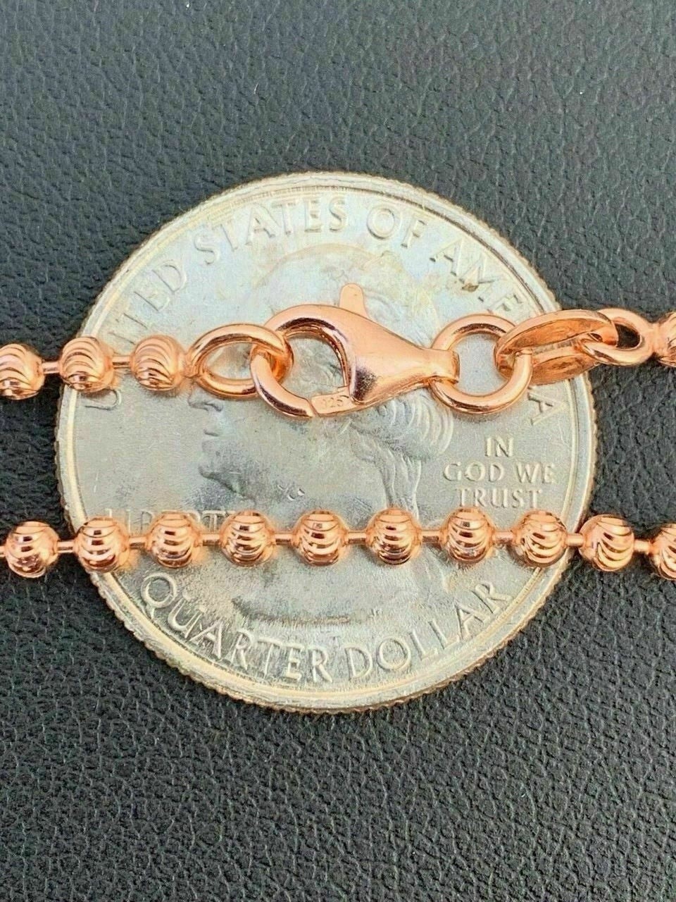 Rose Gold Plated 925 Ball/Bead Chain Necklace, Lobster Clasp, Signed