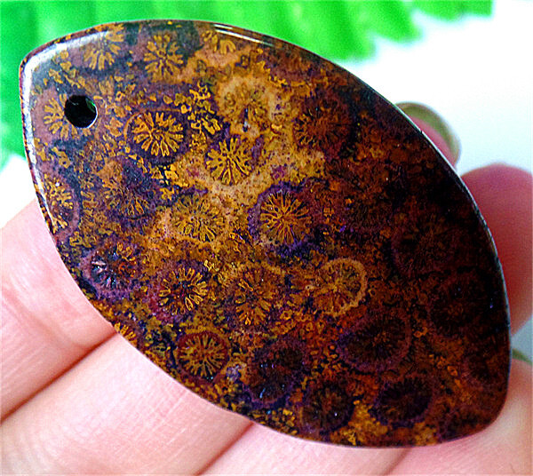 47x28x7mm Purple&Brown Chrysanthemum Coral Marquise Healing Pendant Bead EA90687