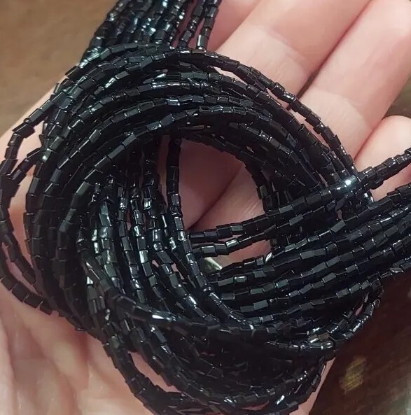 Twisted Black Glass Seed Beads Cluster Layered Multi Strands Layer 21″ Necklace
