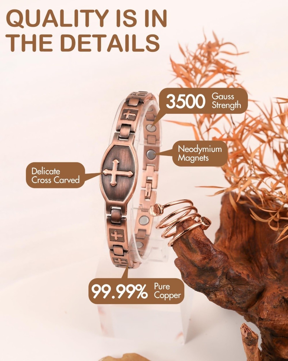 Pure Copper Magnetic Cross Bracelet Arthritis Pain Relief Therapy Christian Gift