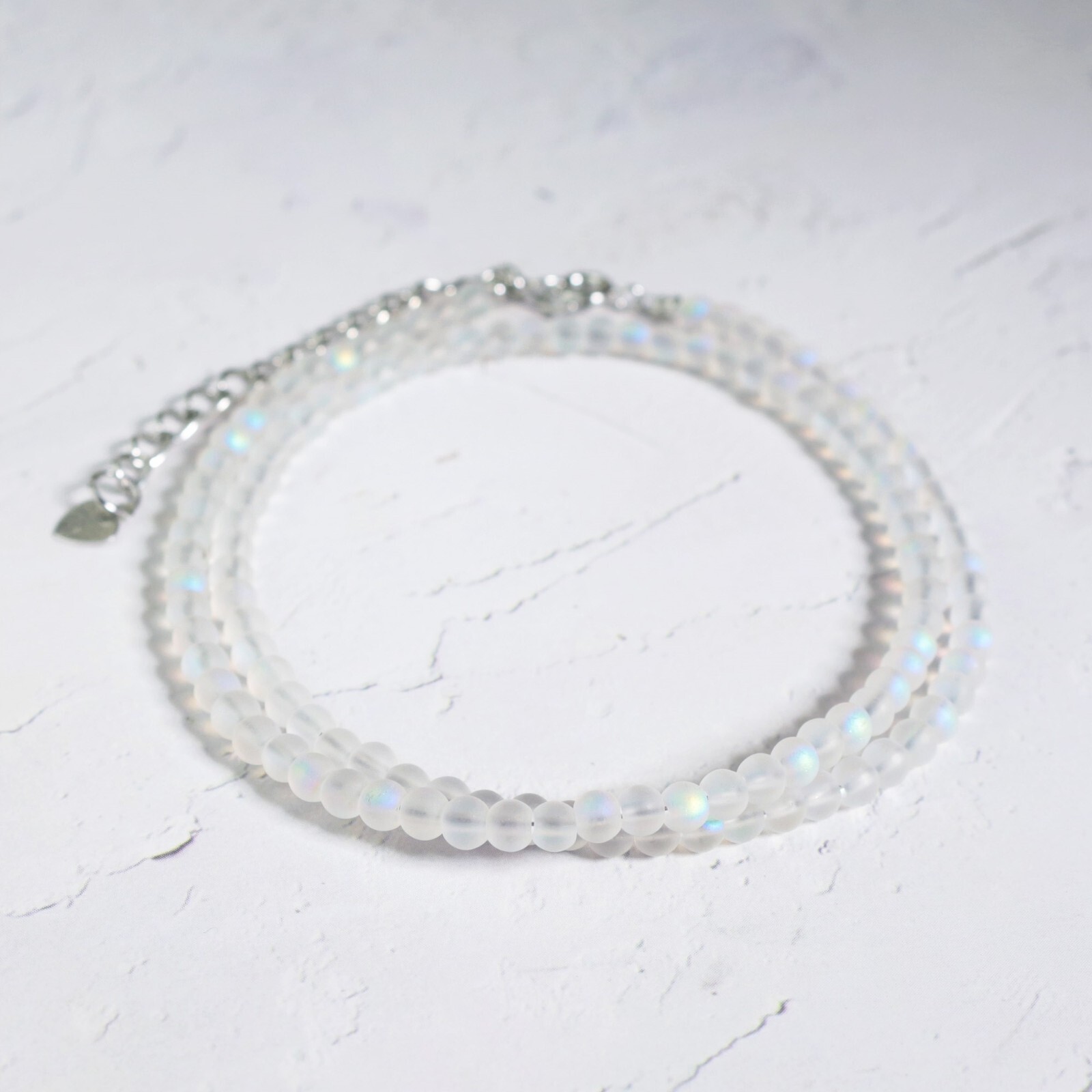 Angel Aura Quartz 4mm Bead Choker Moonstone Healing Crystal Necklace Handmade