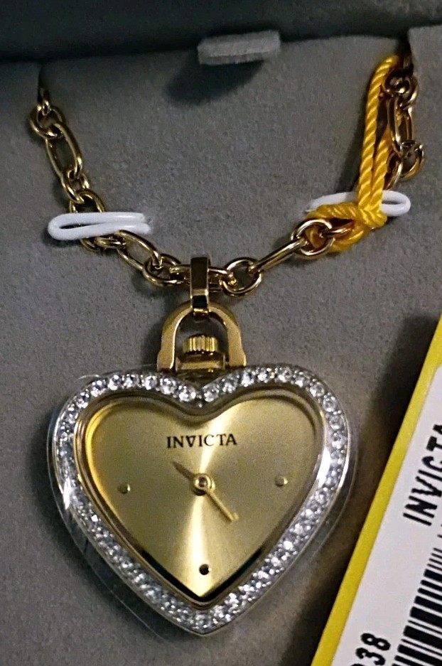 17- Invicta Mini Angel Heart Necklace Watch – 27.5mm, WR 30m, (NIB) Gold (49938)