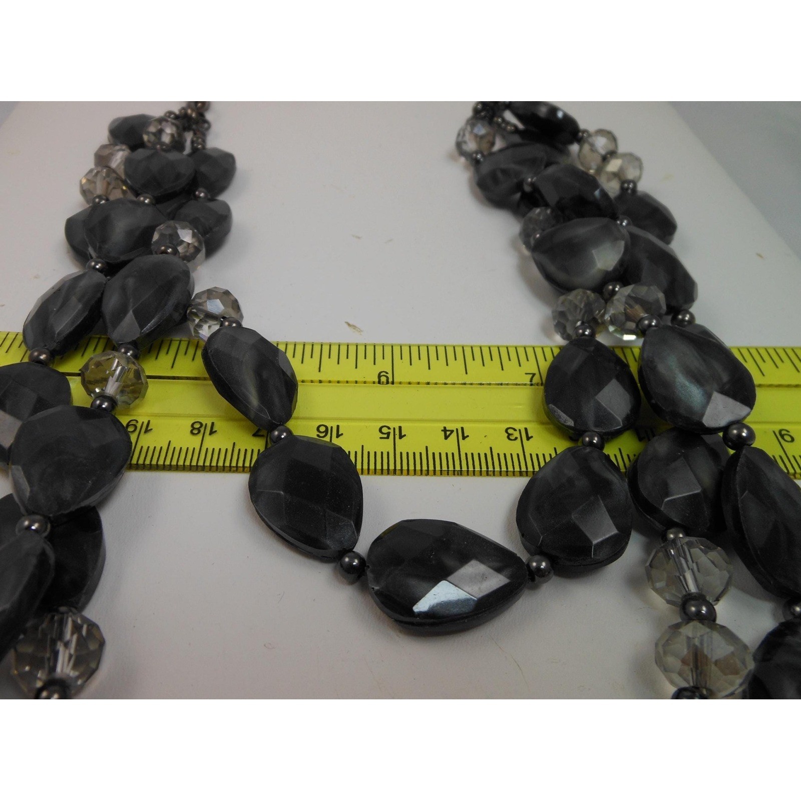 Vintage Three Strand Crystal Pendant Black Grey Necklace – Designer Signed