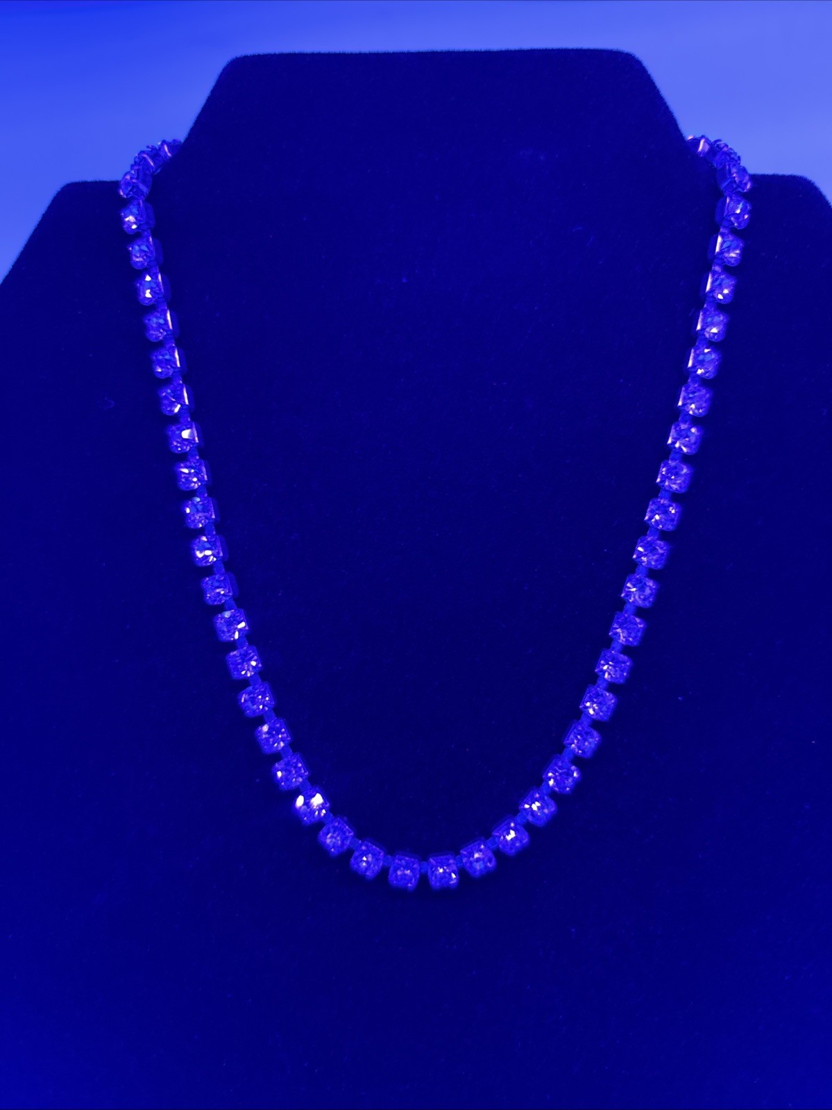 13” Silver Tone Tennis Necklace White / Colorless Rhinestones Costume Choker