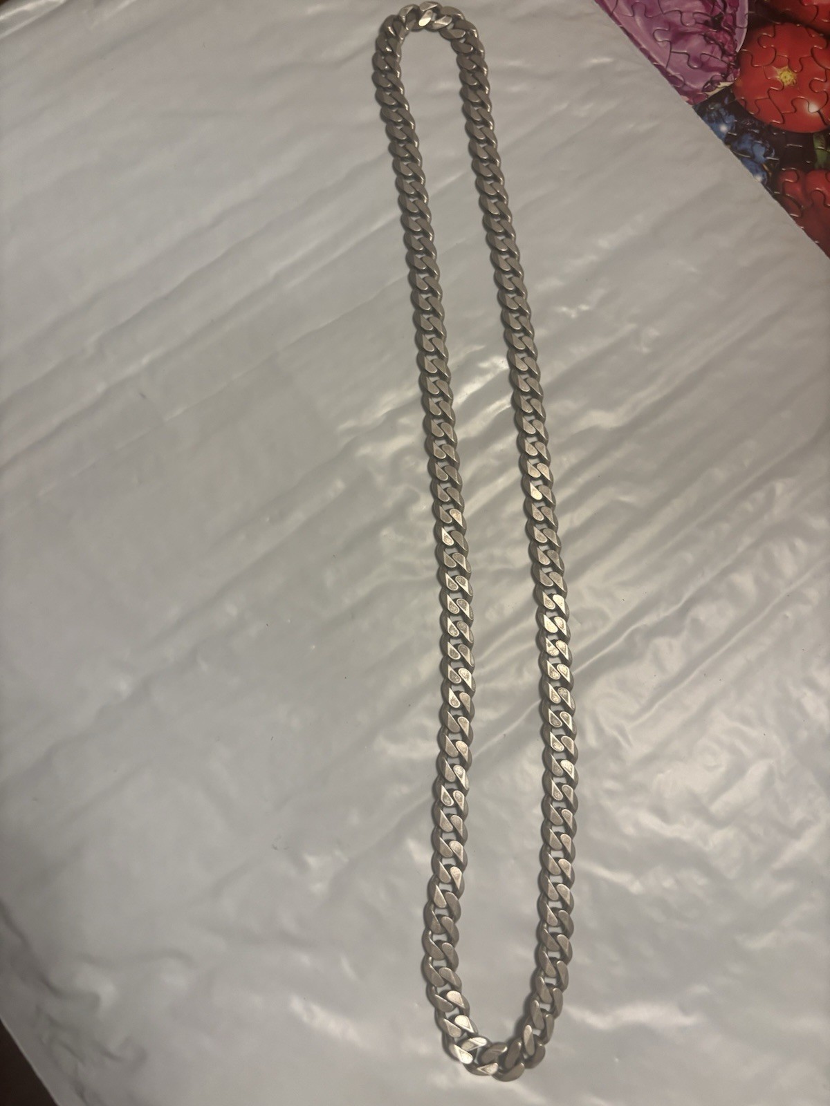 Silver Tone Metal Curb Cuban Link Chain Necklace – No Stone, 0 Gemstones