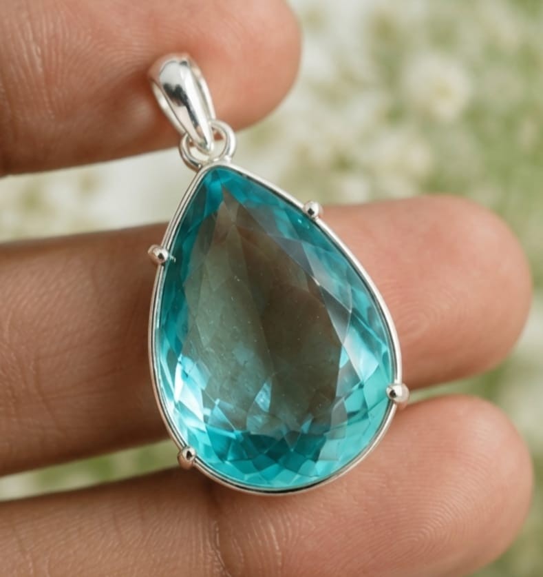 Certified 60 Ct Aquamarine Pendant Sterling Silver Pear Cut A+ Gemstone Jewelry