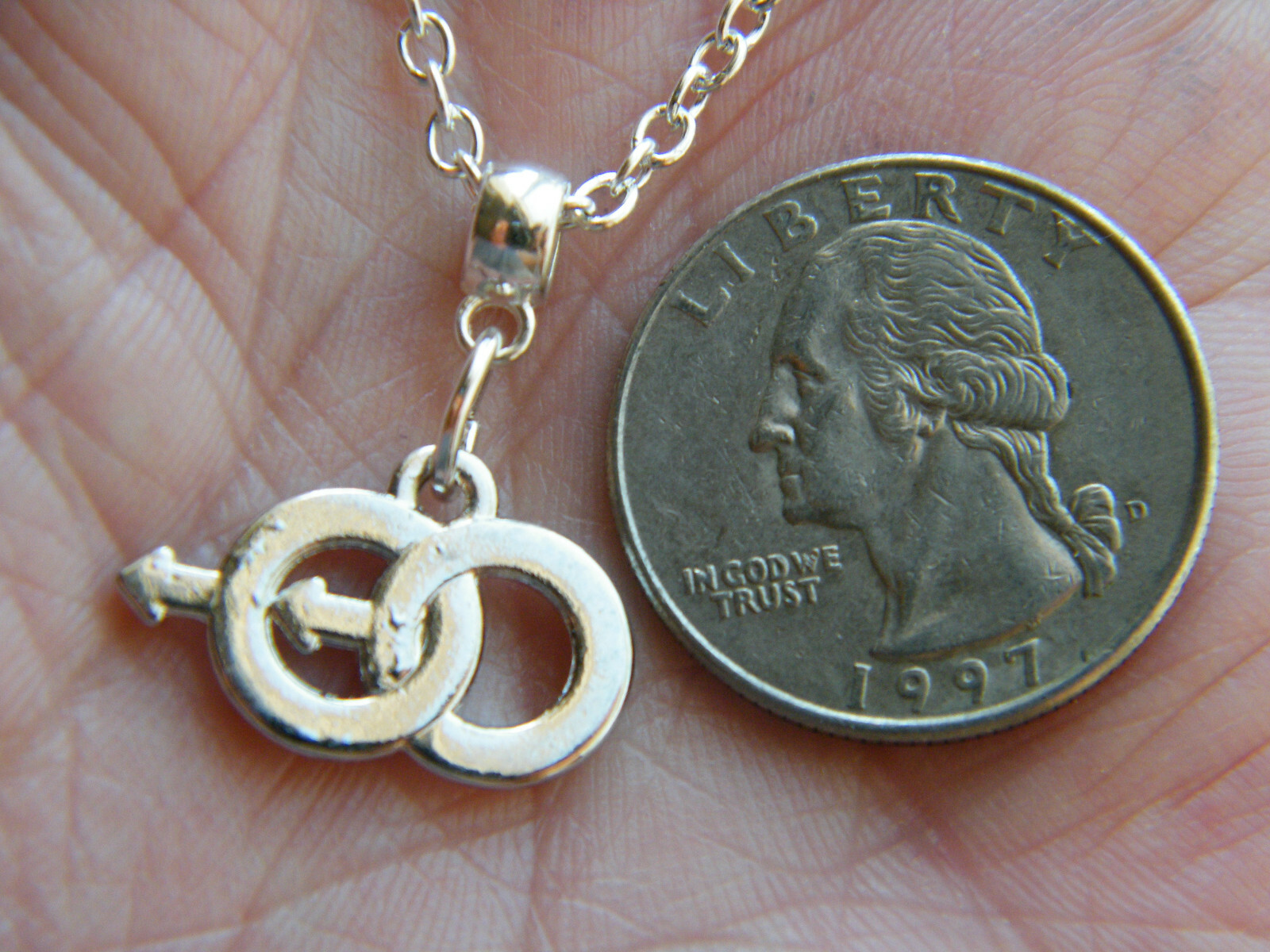 GAY Male on Male NECKLACE LGBTQ DOUBLE MALE SYMBOL Charms 21″ Silver Chain NEW!