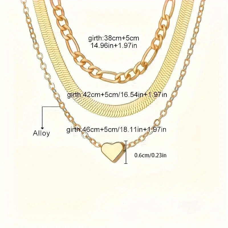 Women’s Heart Pendant Snake Bone Chain Necklace Fashion Layered Necklace Alloy