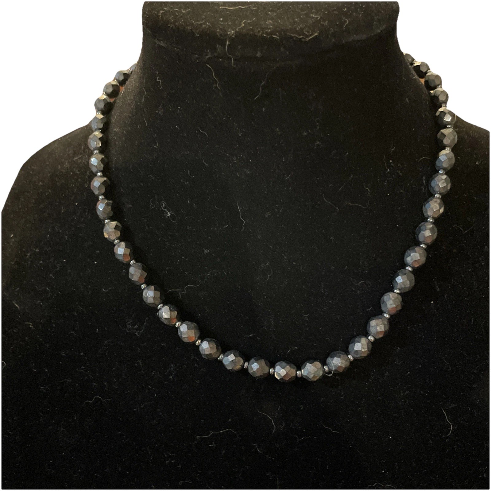 NWT Czechoslovakia Glass Necklace Black Grey 18 Inches Bohemian