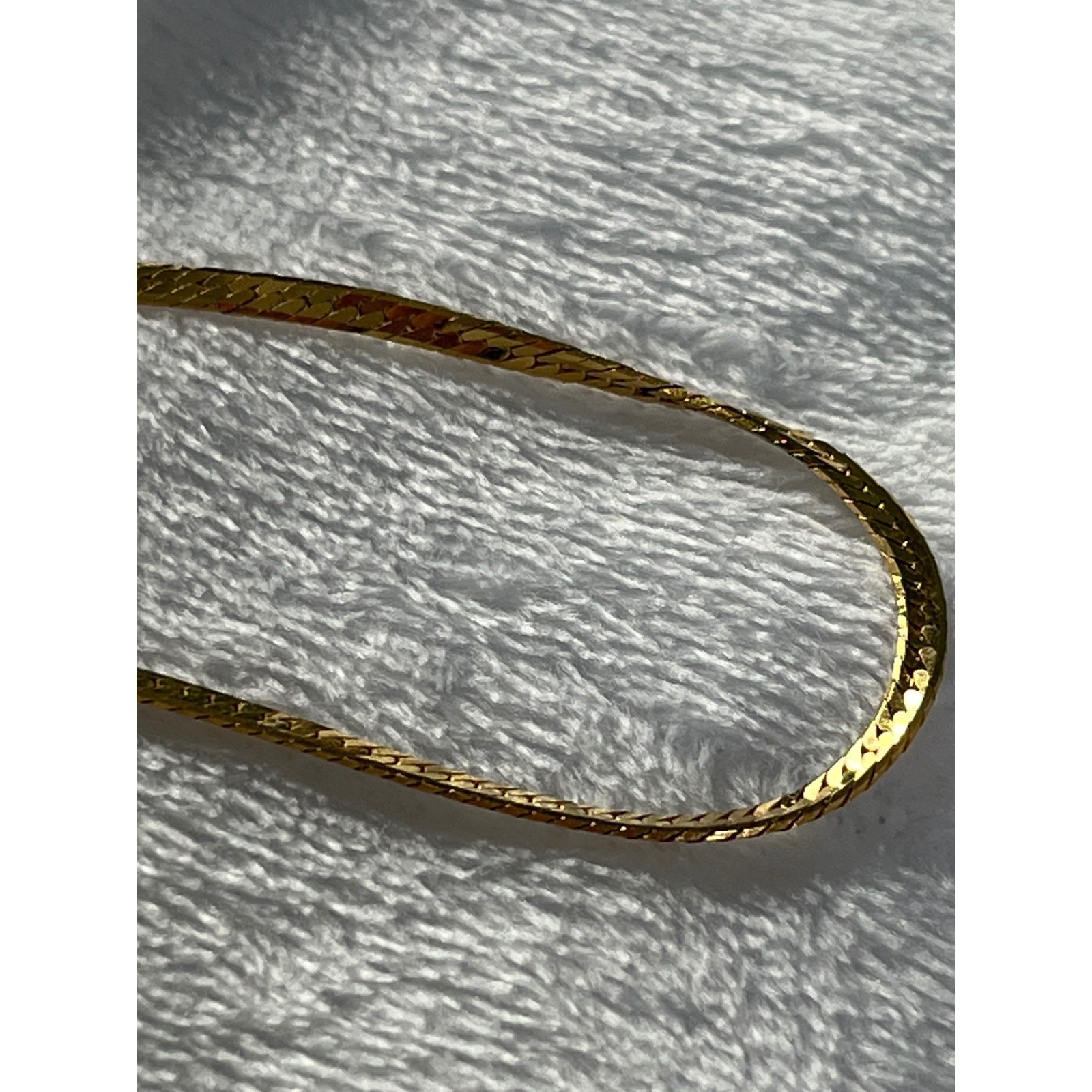 Gold Tone Herringbone Chain Necklace Flat Snake Link 18 Inch Spring Ring Clasp