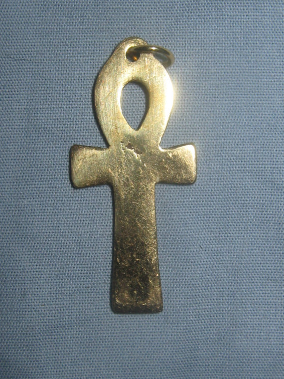 37MM GOLD BRASS ANKH EGYPT EGYPTIAN EGYPT AHNK TUT CHARM PENDANT NECKLACE
