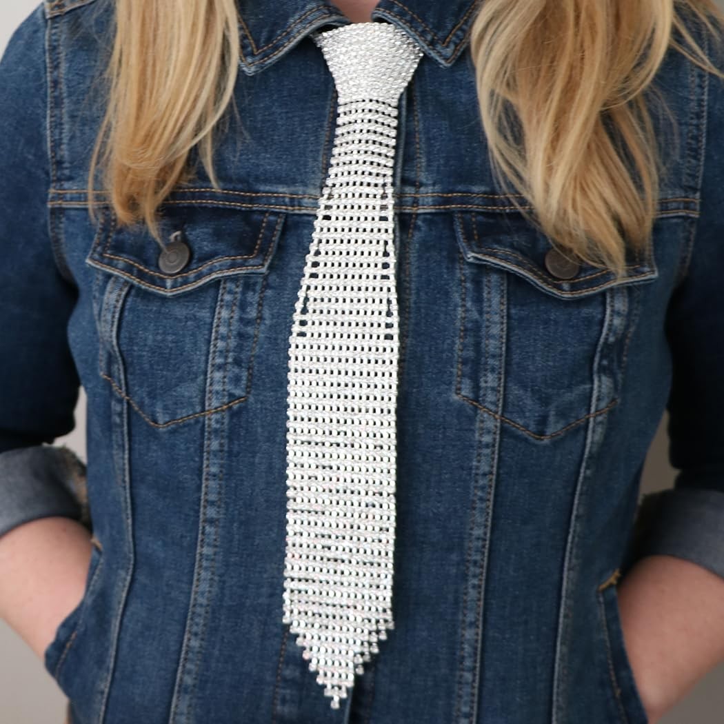 Women’s Stunning Crystal Rhinestone Necktie Necklace Jewelry – Adjustable 18″…
