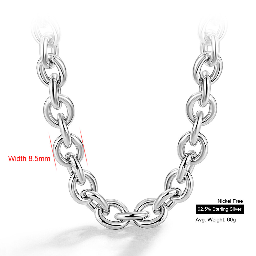 925 Sterling Silver 8.5mm Round Cable Rolo Chain Necklace 16″- 26″ Men & Women
