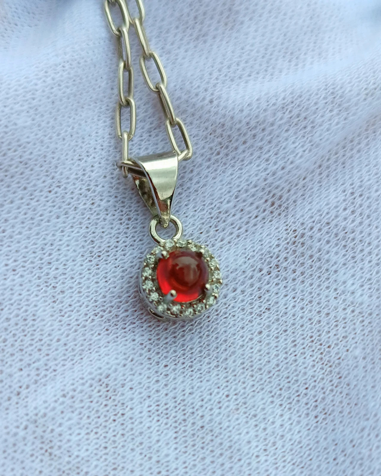 14Ct Elegant Ruby Cabochon Halo Pendant-Sterling Sliver Handcraft Beautiful Gift