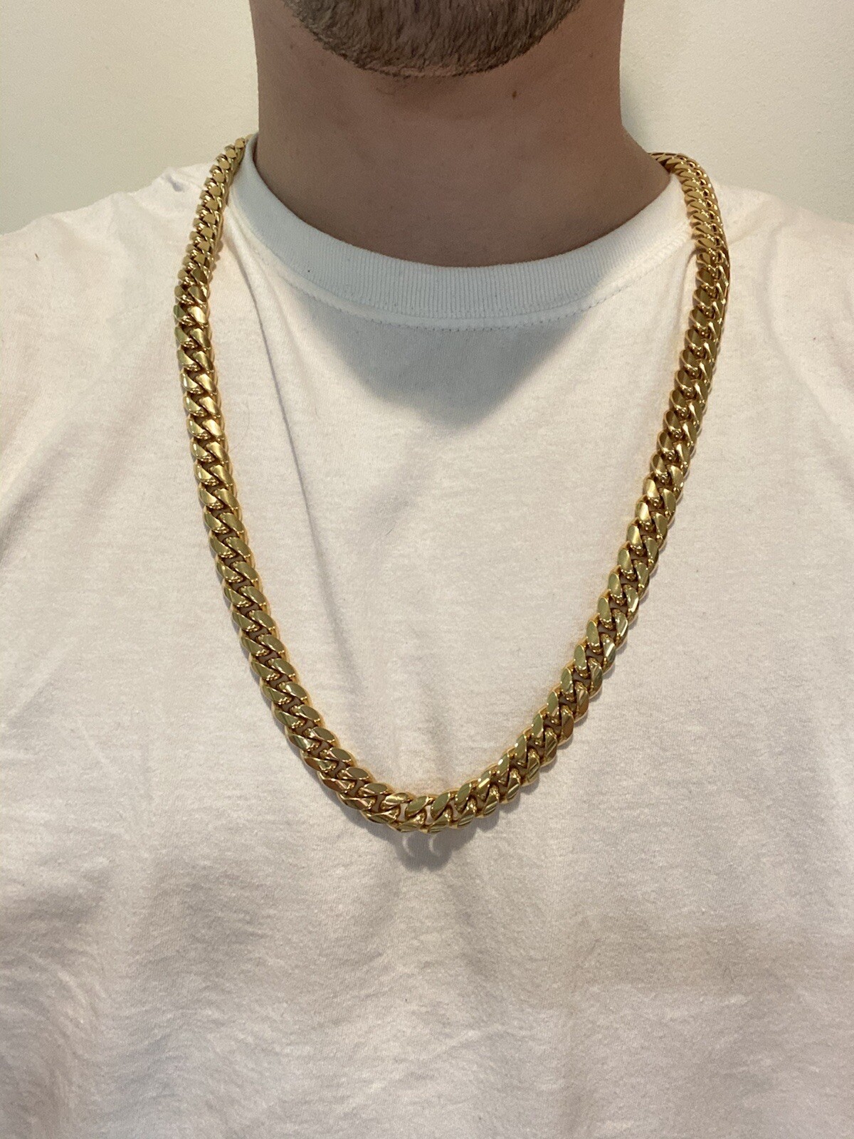 12mm Mens Miami Cuban Link 18k Gold Plated Stainless Real Hip Hop Chain Necklace