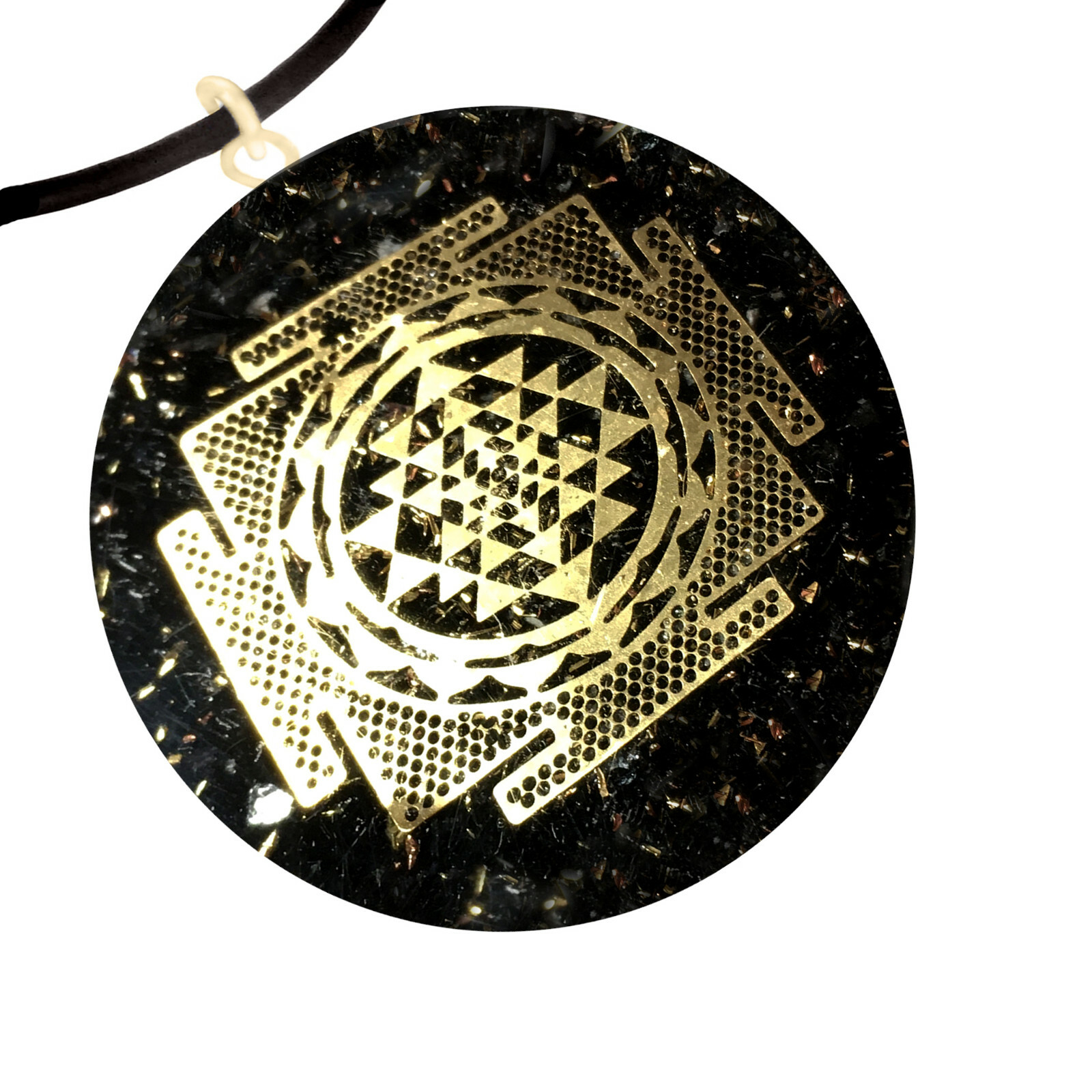 Black Tourmaline Pendant Sri Yantra Orgonite Gemstone Necklace Orgone Energy