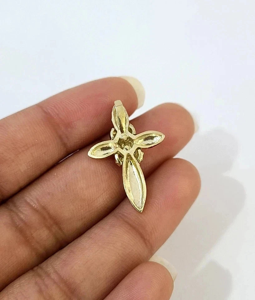 10K Yellow Gold Franco Chain Jesus CZ Stone Cross Pendant 1mm 16 18 20 22 Women