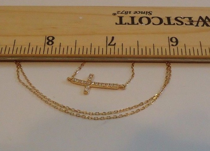 SIDEWAYS CROSS NECKLACE PENDANT W/ LAB CREATED DIAMONDS 925 STERLING SILVER