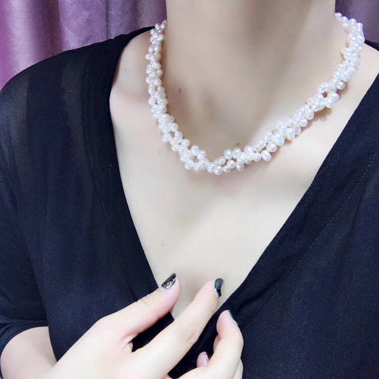 Stunning AAA 6-7mm natural south sea white baroque pearl necklace 925 silver