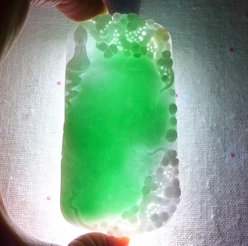 Cer’d Natural Type A Green Jadeite Jade Peaceful Kwan-yin Flower Pendant 9407