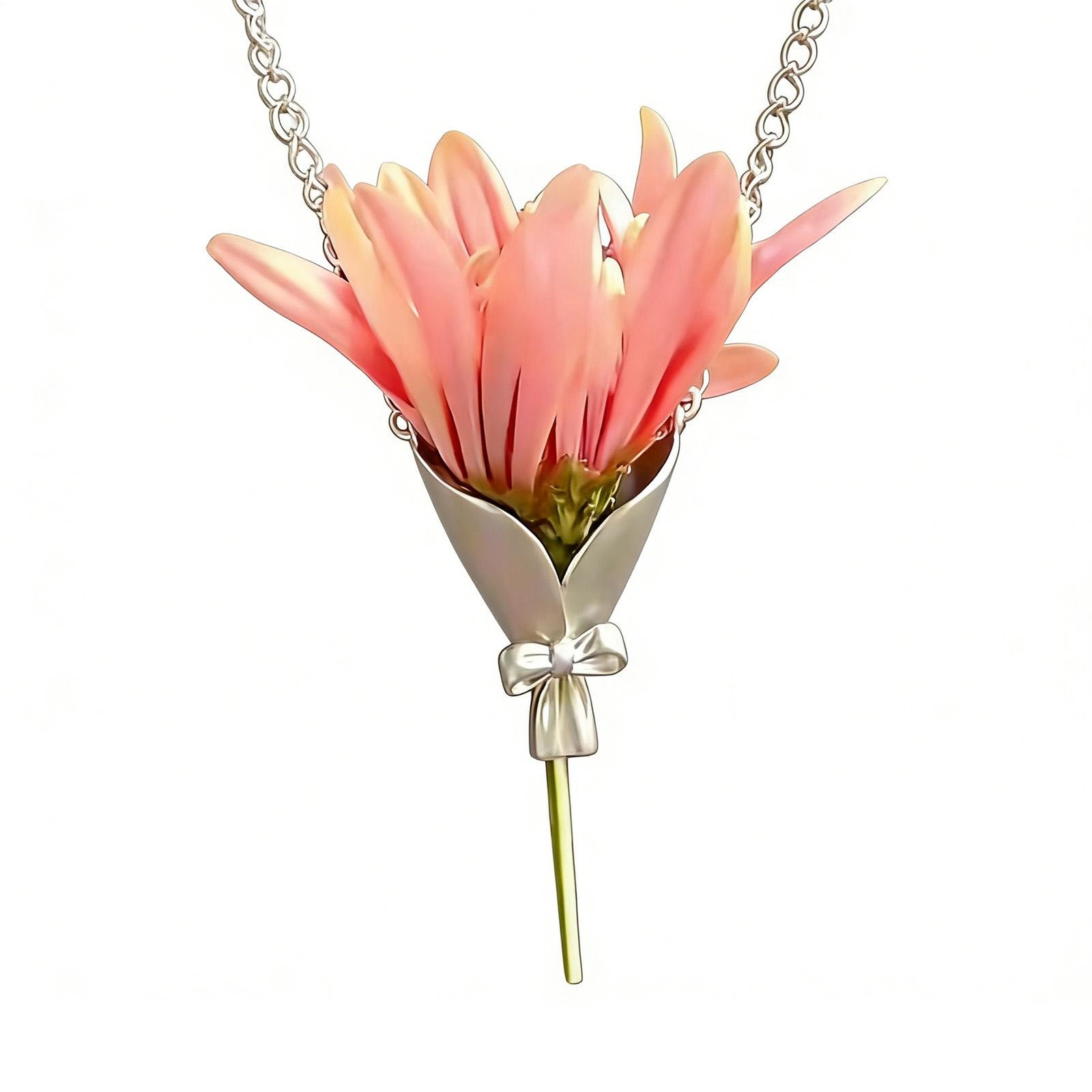 Wearable Vase Necklace for Women Artful Flower Bouquet Pendant Chain