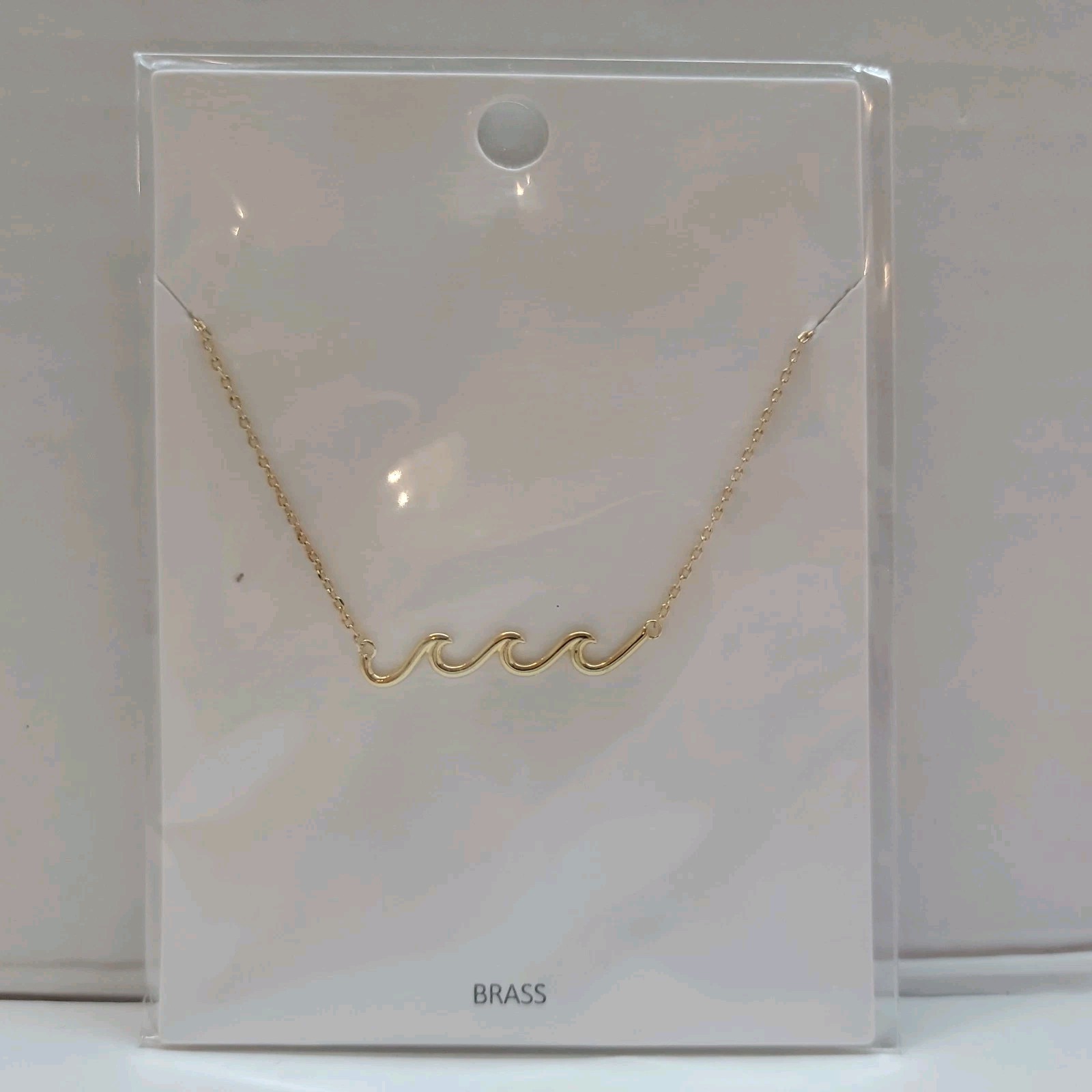 Triple Wave Brass Necklace Dainty Ocean Wave Pendant Minimalist Beach Gift NIP