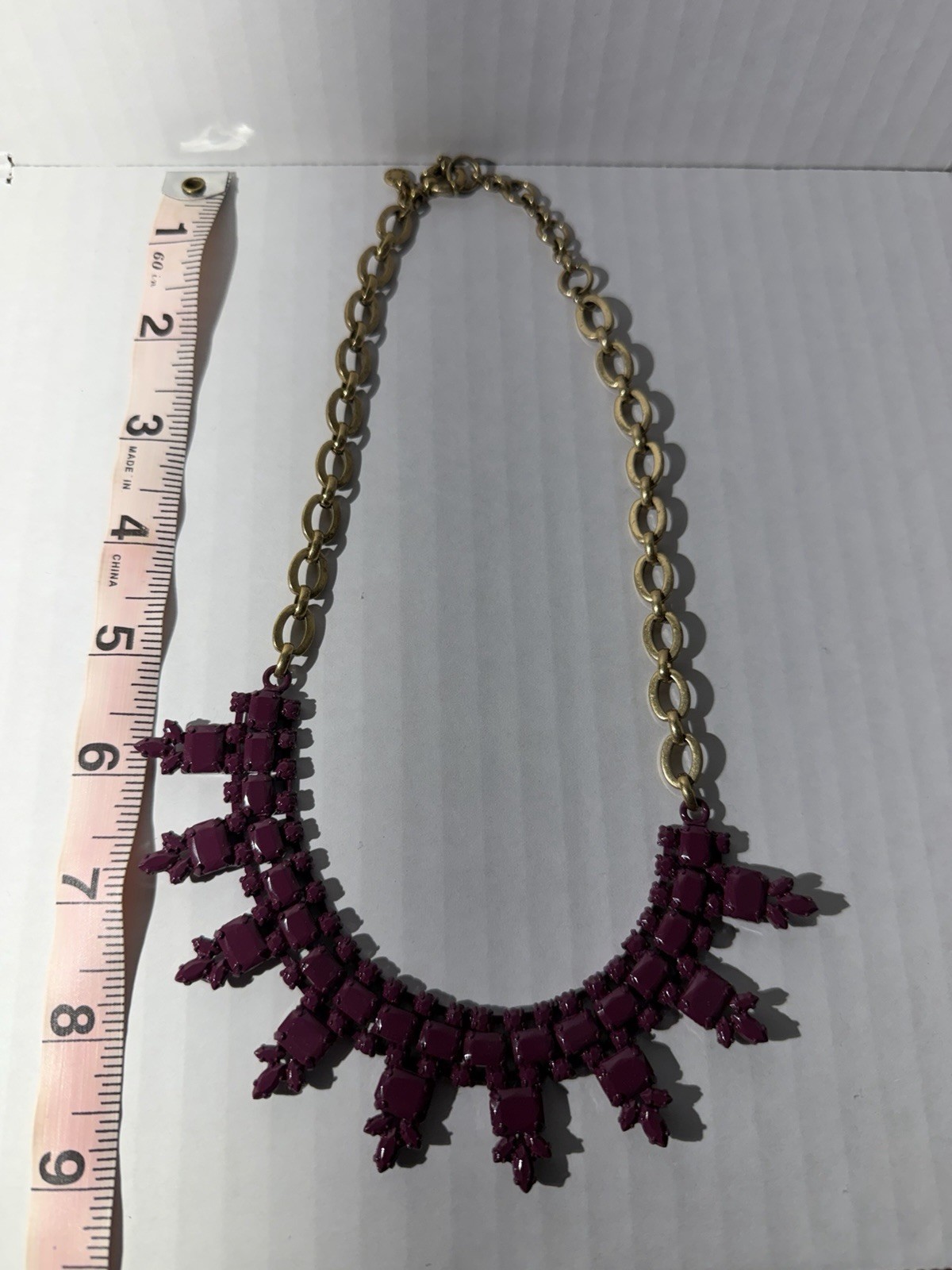 J.Crew Gold Tone Cable Chain Statement Bib Necklace Purple Beaded Pendant