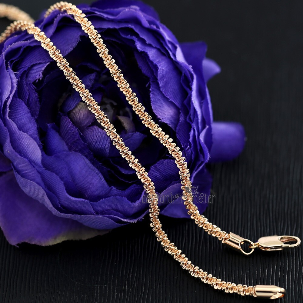 NEW 18K ROSE GOLD FILLED GLITTER Twisted Margarita Box CHAIN NECKLACE 18 INCH