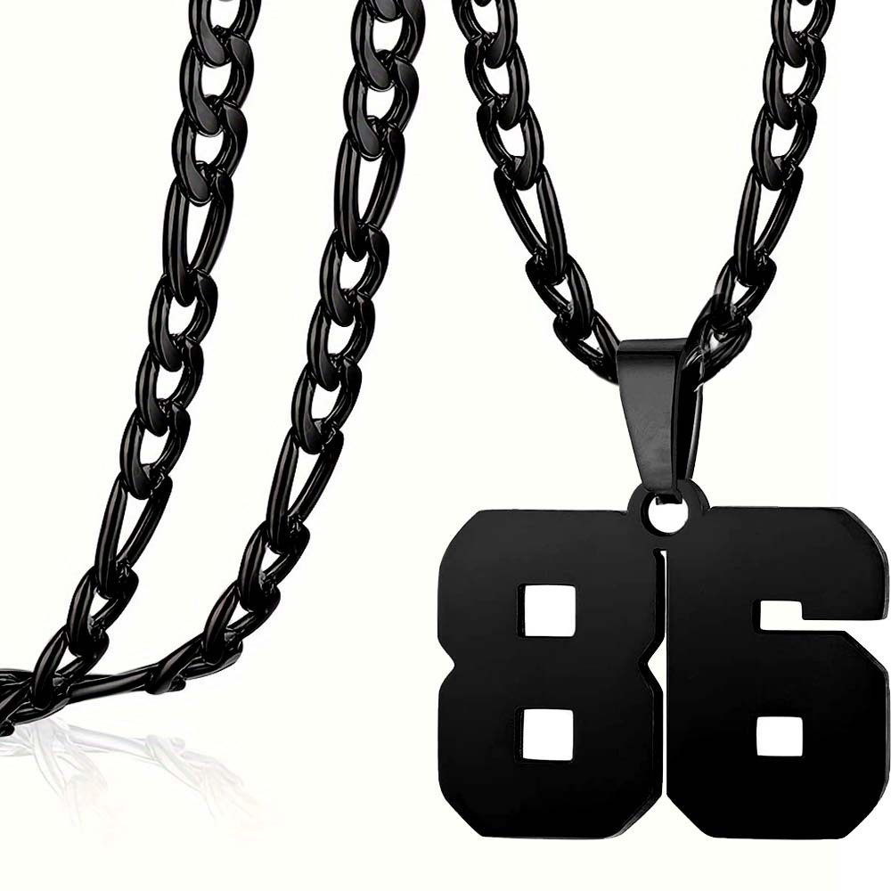 #00-#99 SPORTS BLACK NUMBER Pendant Charm / 24IN STAINLESS CHAIN NECKLACE