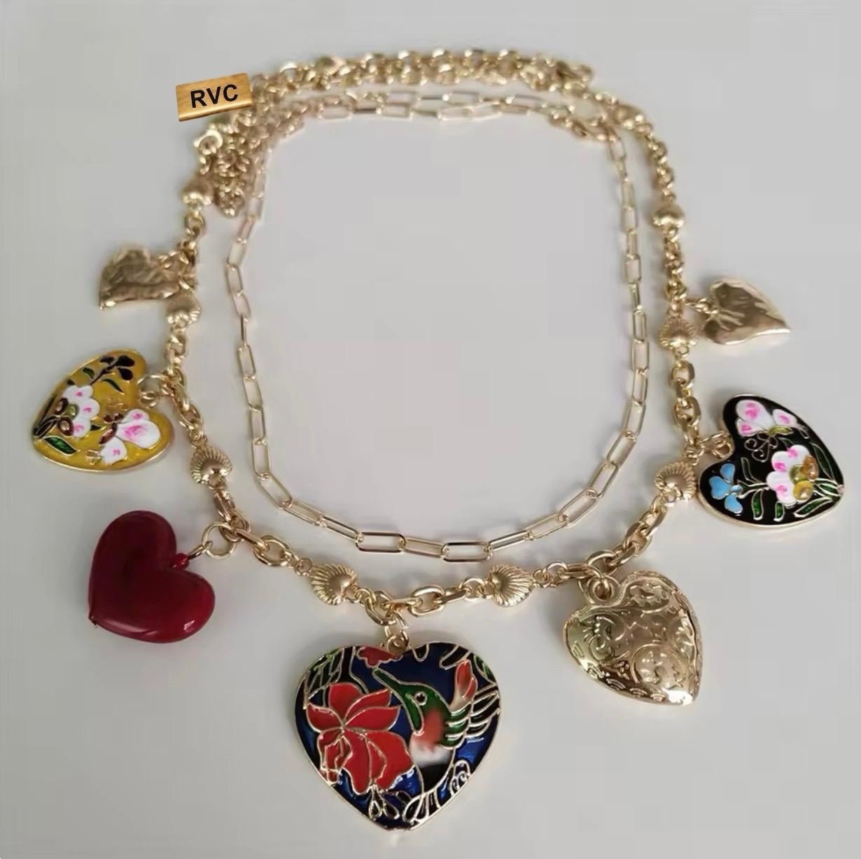 Chunky Statement Pack Of 2 Heart Charms Necklace Women’s Vintage Style Jewelry