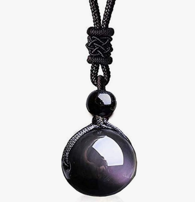 Rainbow Obsidian Pendant 16MM Stone Beaded Necklace Women Men Cord Jewelry