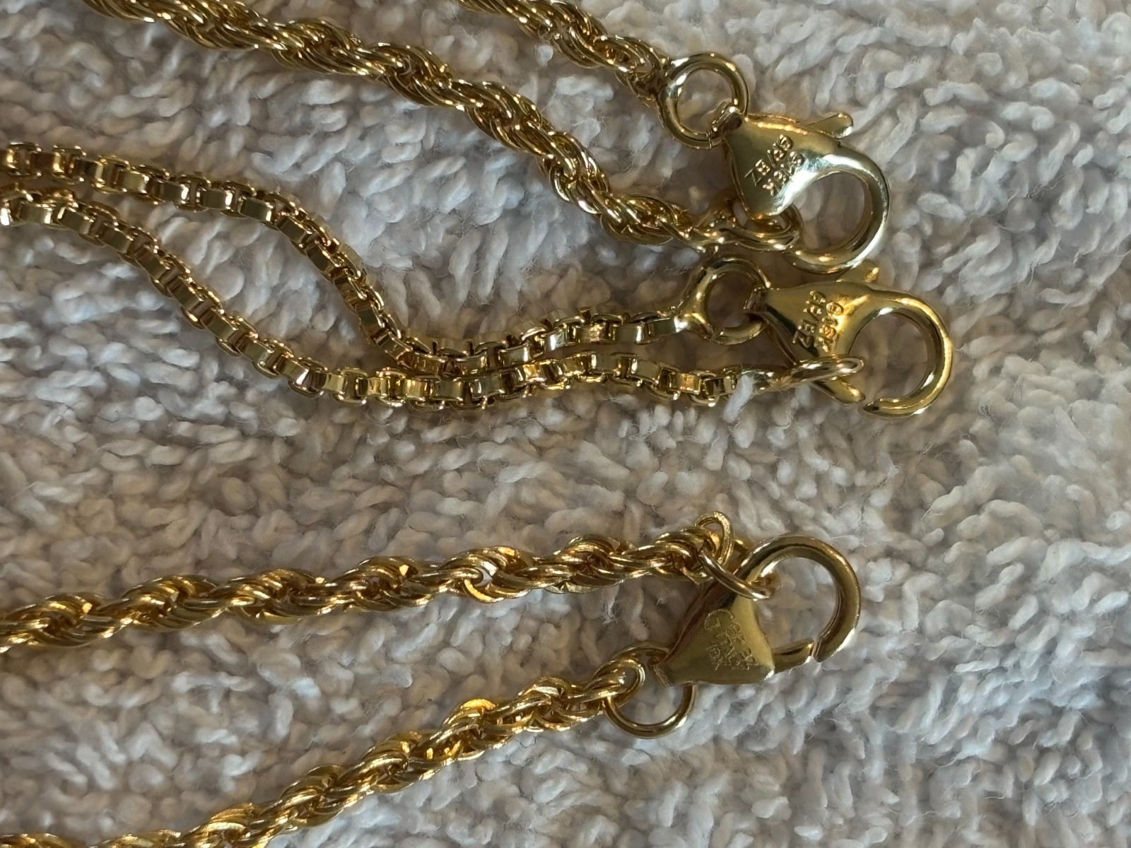 3 18K GP Rope Chain Necklace Men’s Women’s Twist Chain 18″ 20″ 24″