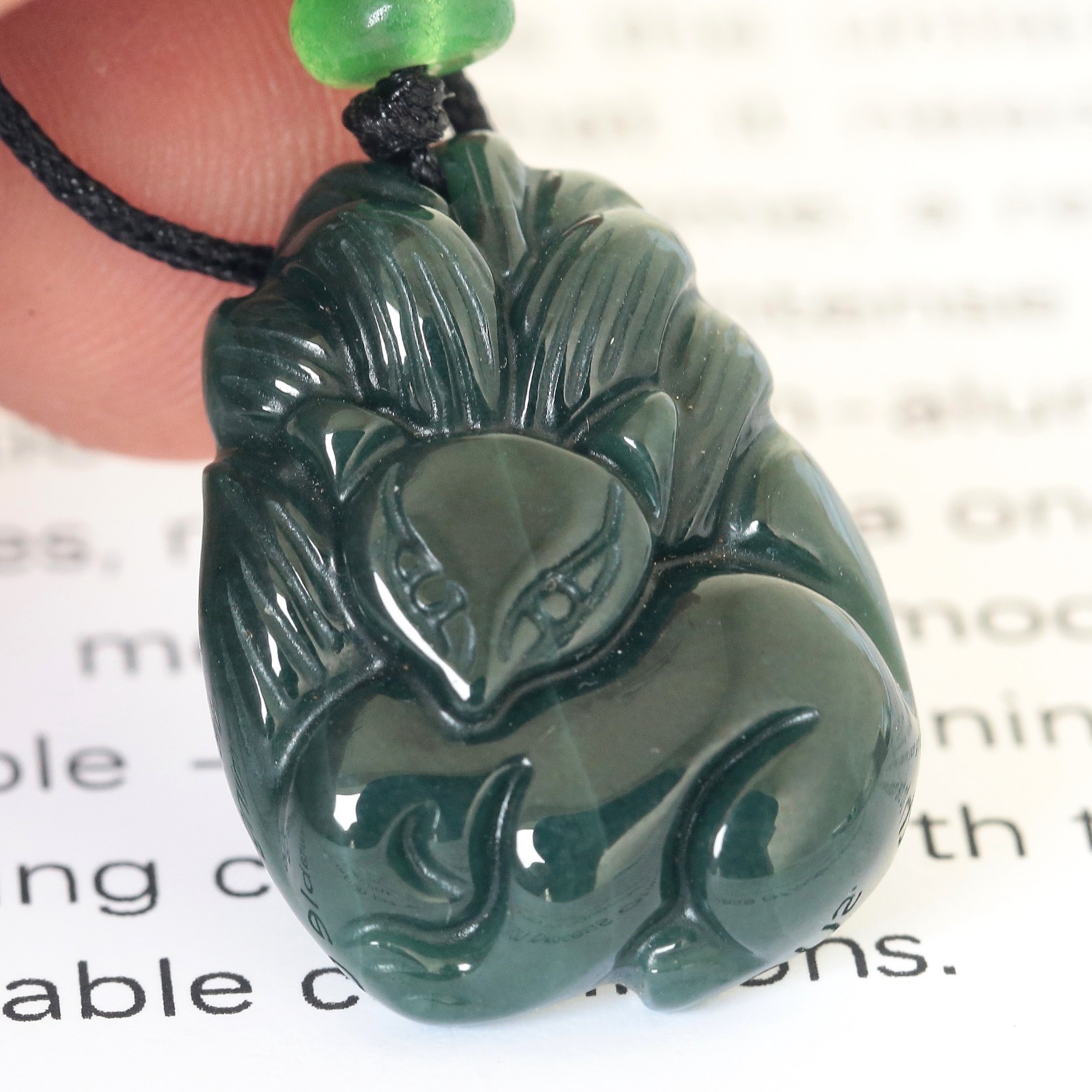 Video Certified Green Burma 100% Natural Jadeite Fox Pendant Type A Jadeite 灵瑞天成