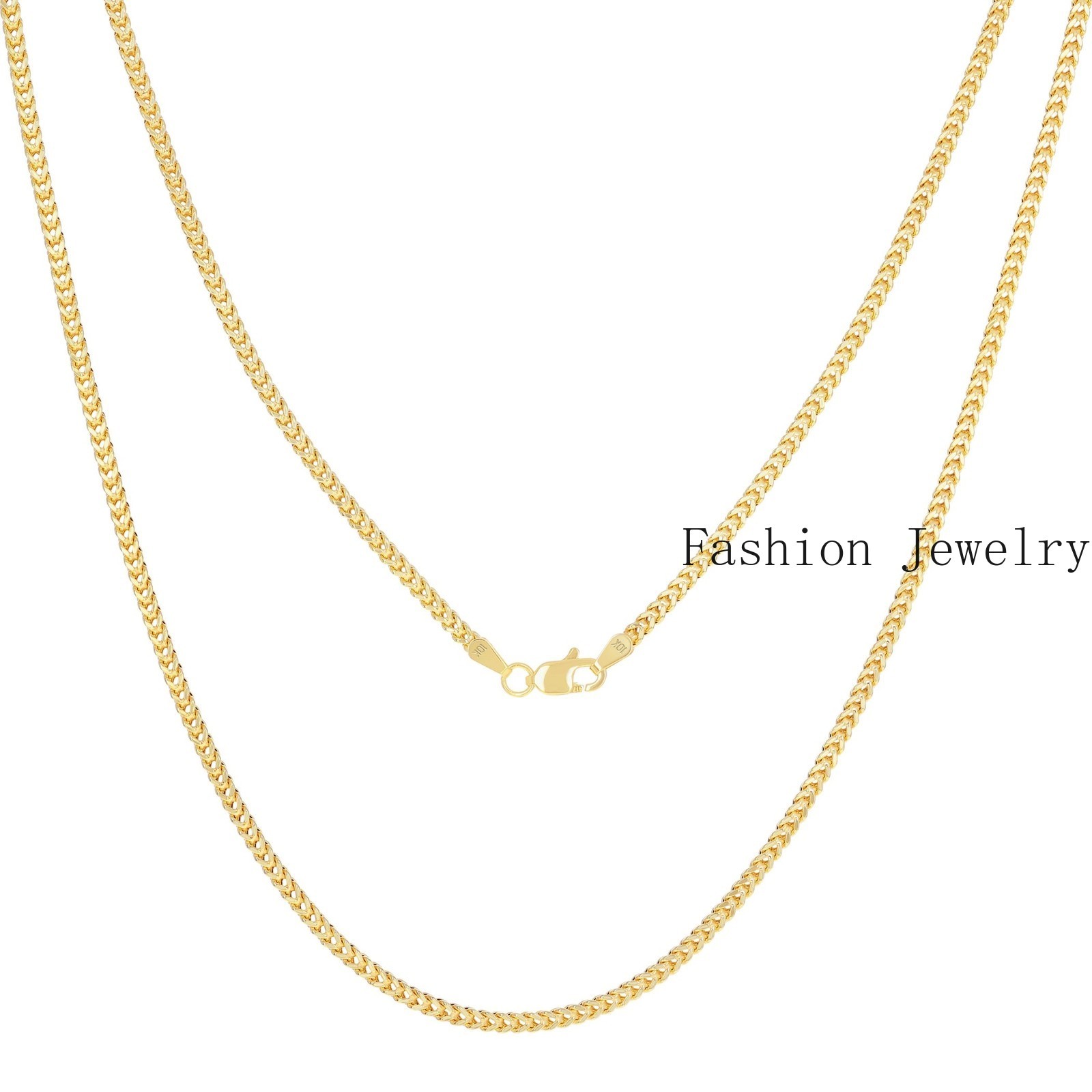 10K Yellow Gold 2.5mm Franco Box Wheat Foxtail Chain Necklace Mens Women 16″-30″