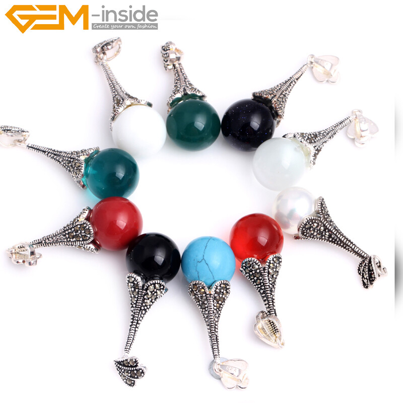 Tibetan Marcasite Silver Plated Assorted Color Stone Jewelry Necklace Pendant