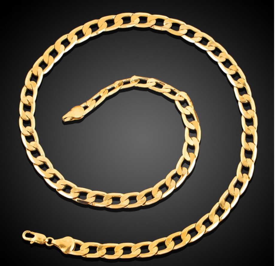 Solid 18K Gold Filled 4 mm Wide Flat Curb Link Chain Necklace 16″ ~ 32inch P819G
