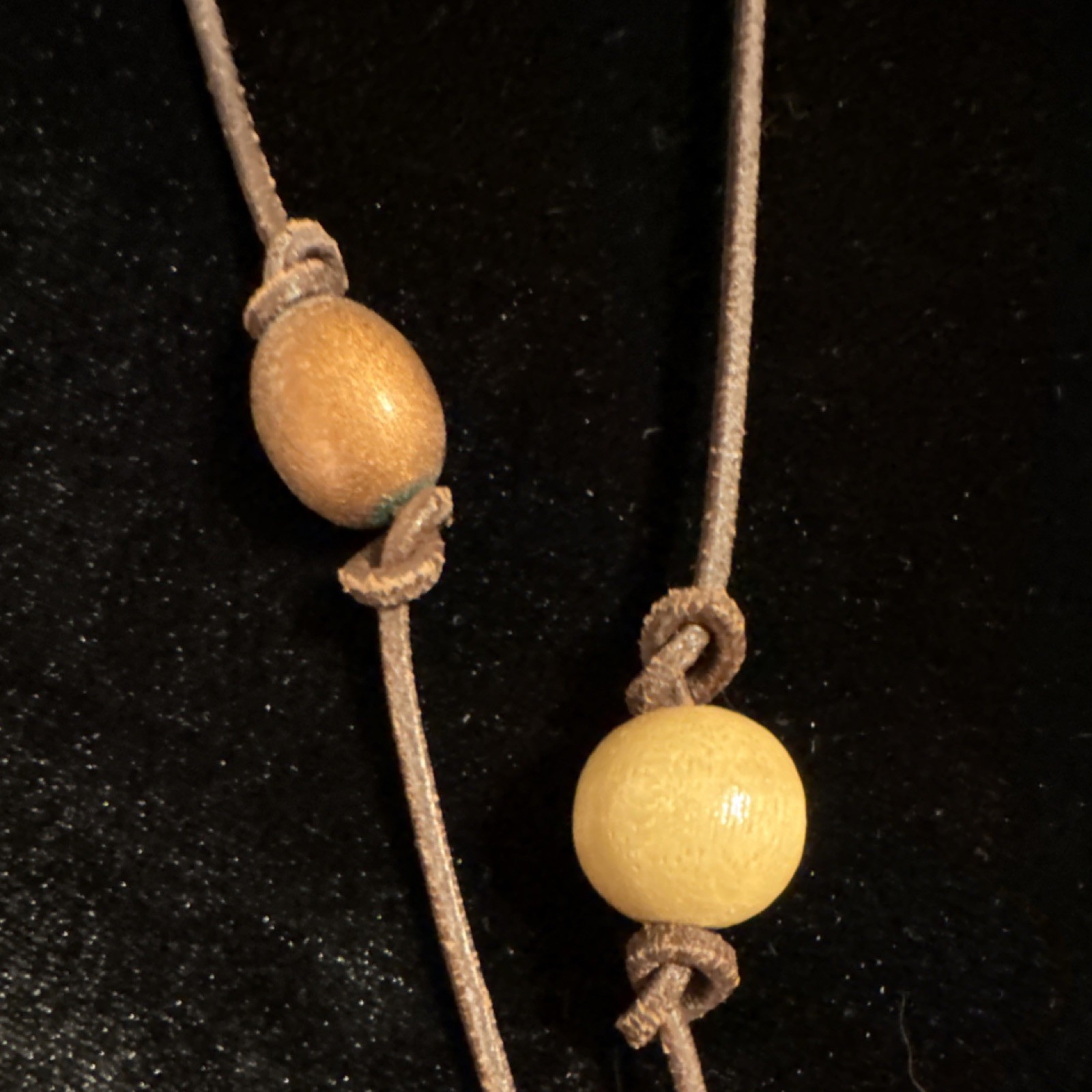 Vtg Multicolor Wood, Metal & Carved Bead Cord Necklace with Asian Charm Pendant
