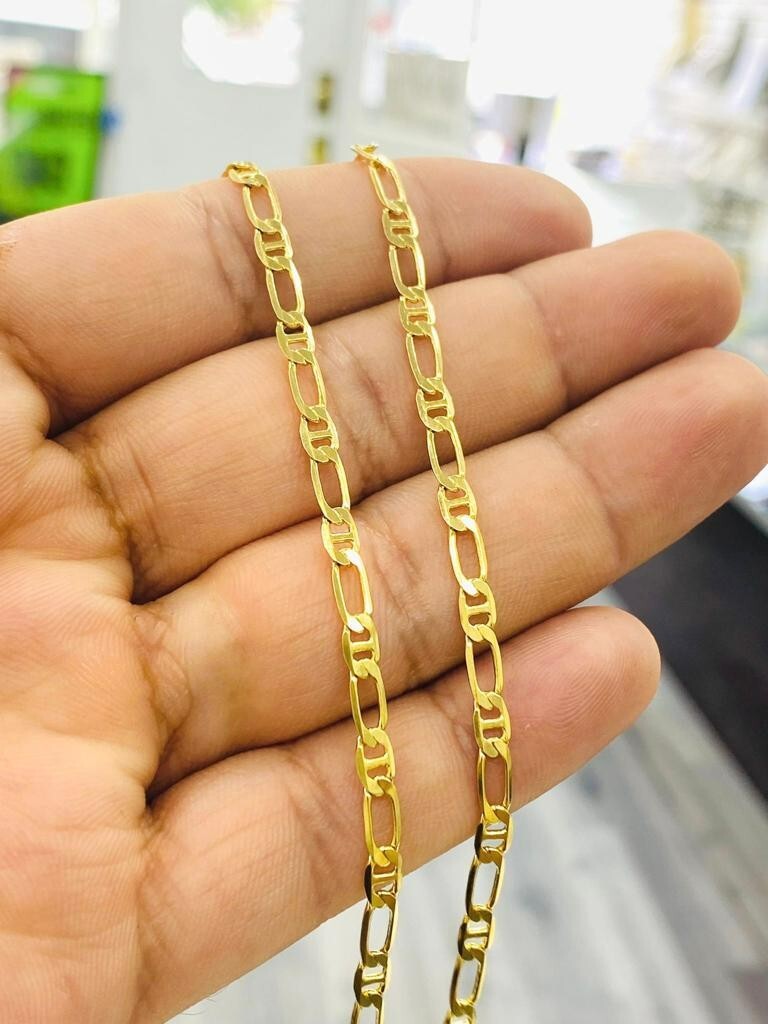 14K Gold Filled Figaro Mariner Chain Necklace 24″ 3.5mm for Mens Cadenas Hombre