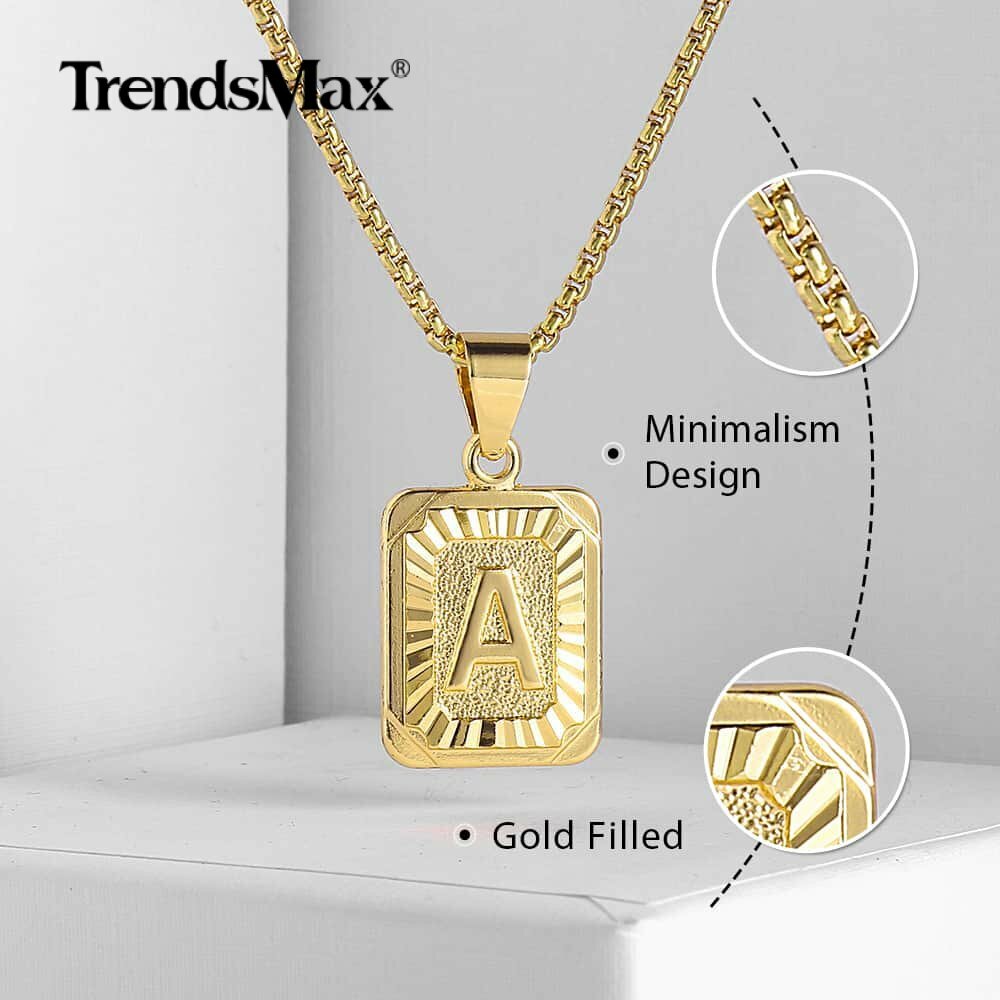 26 Letters Initial A-Z Necklace 14k Gold Plated Pendant Box Chain Choker 16-30″