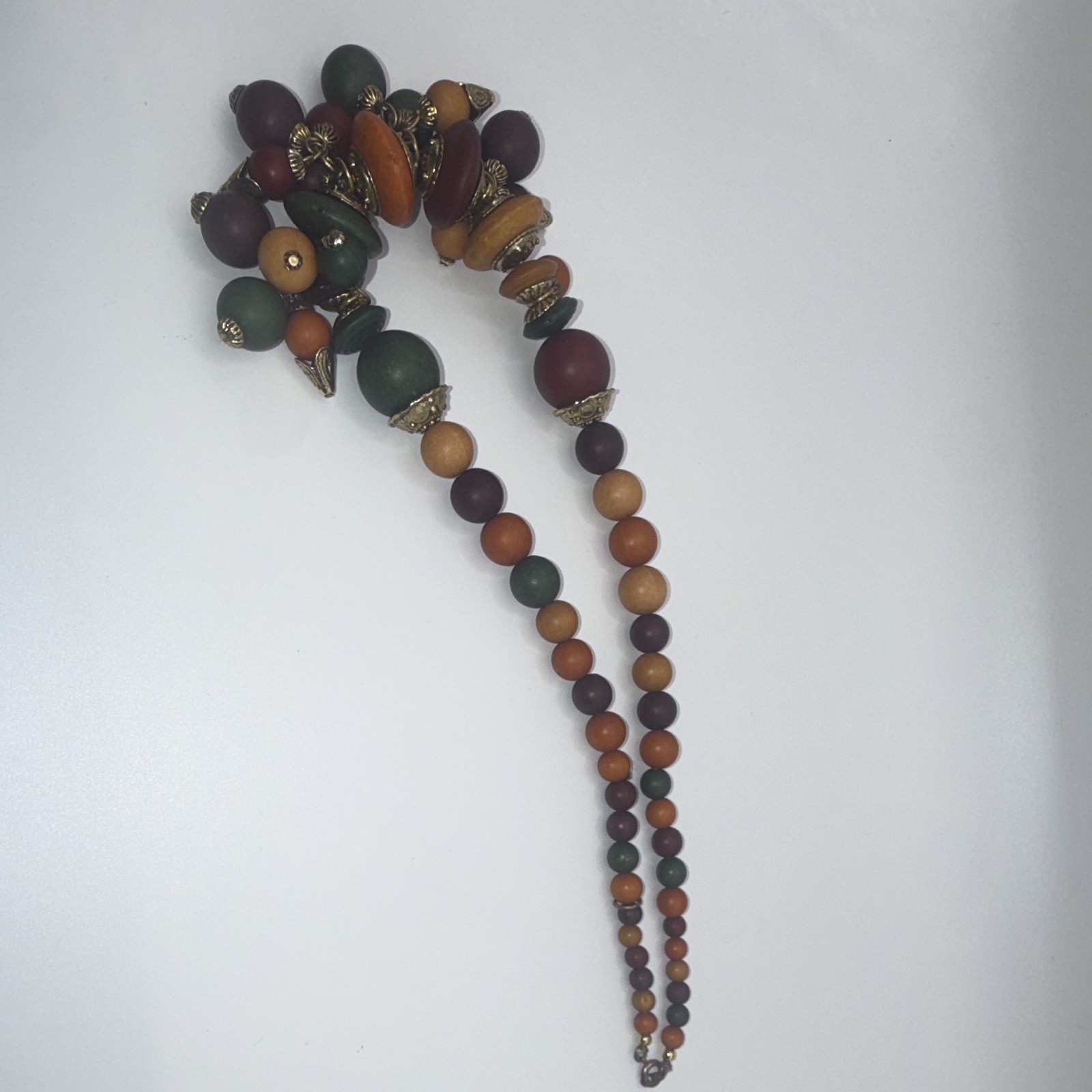 Boho Multicolor Brass Wood Beaded Statement Necklace Charm Cluster Pendant