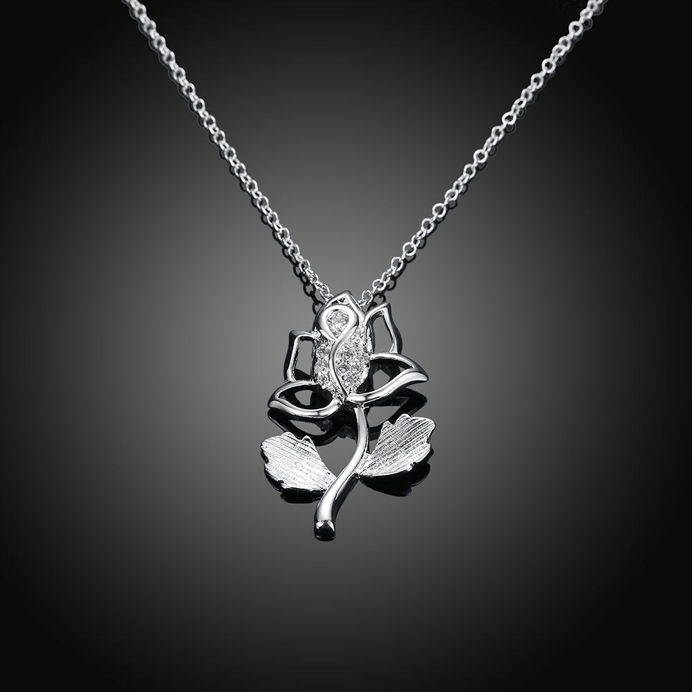 Chic 925 Sterling Silver Filled Flora CZ Pendant Woman Necklace N-A577 Gift