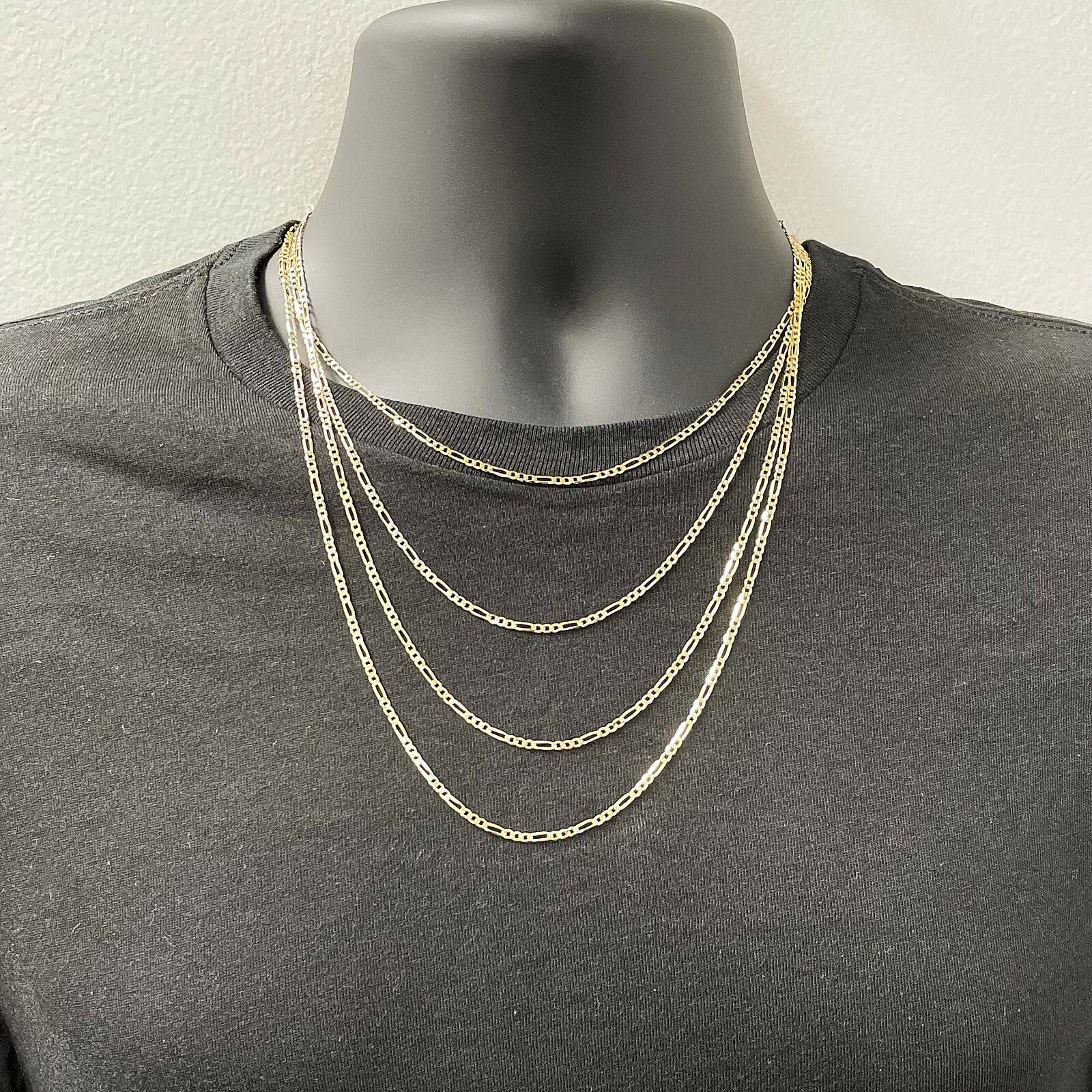 Italian 14k Yellow Gold Solid Figaro Chain Necklace 18″ 2.3mm 4.3 grams