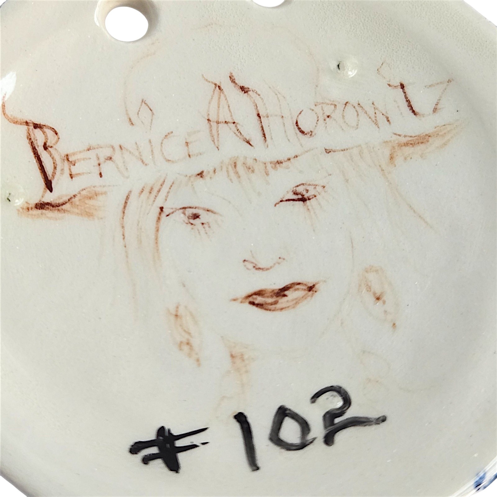 Artisan Monarch Butterfly Mask Woman Face Ceramic Art Pendant Bernice Horowitz