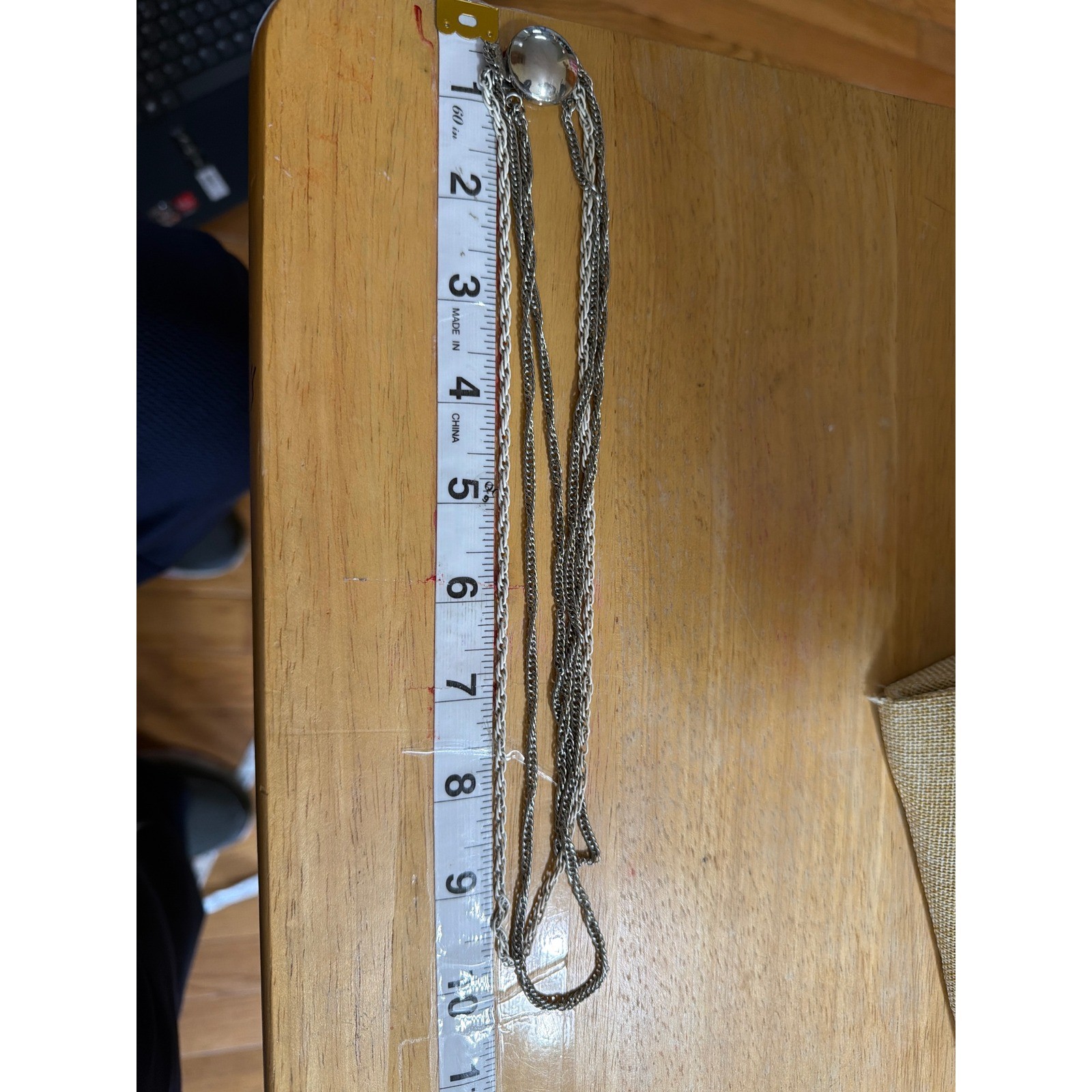 Vintage Triple Strand Silver Tone Layered Chain Necklace with Magnetic Orb Clasp