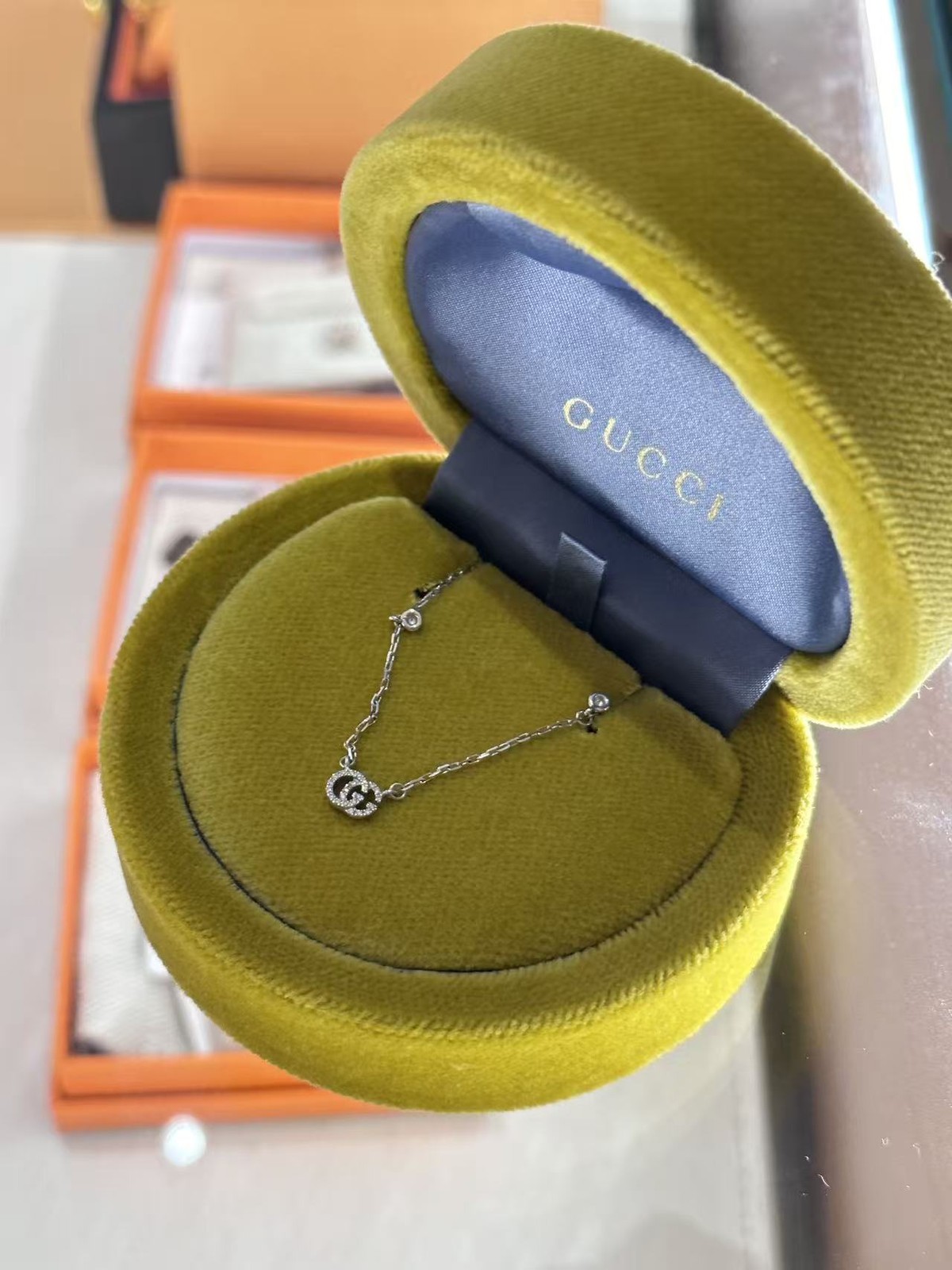 Authentic GUCCI Necklace Double G 18K White Gold Chain Jewelry Italy