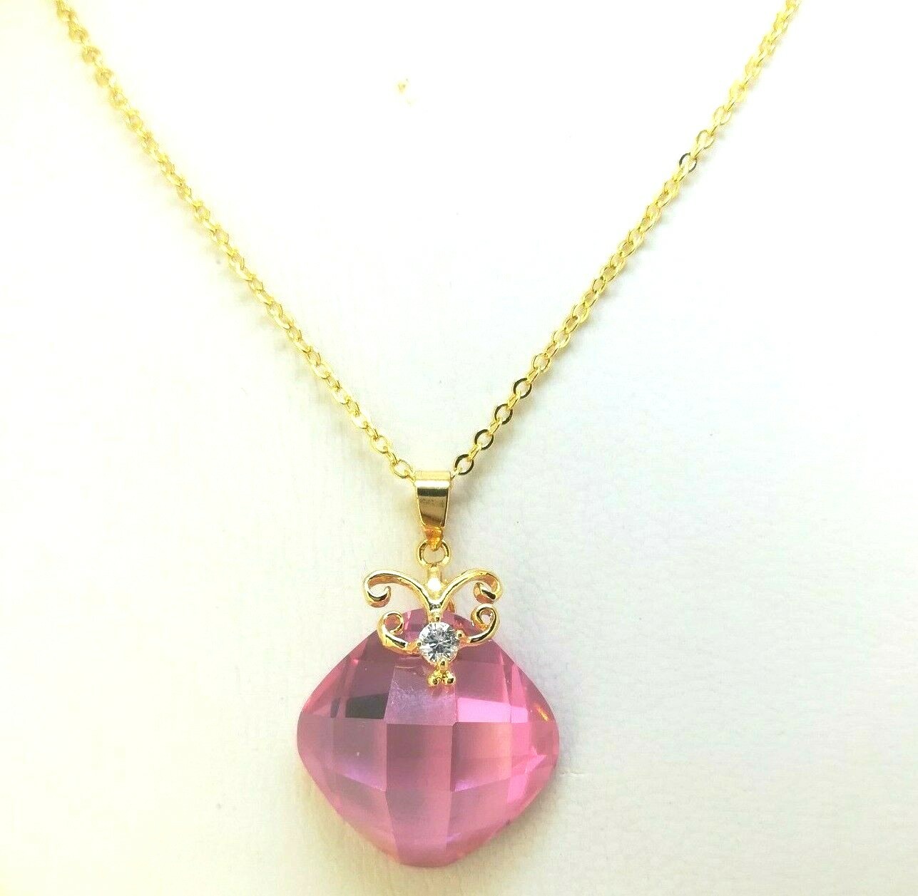 Elegant 18k 18CT Yellow Gold Filled GF Pnk CZ Pendant Necklace N-A849 Woman