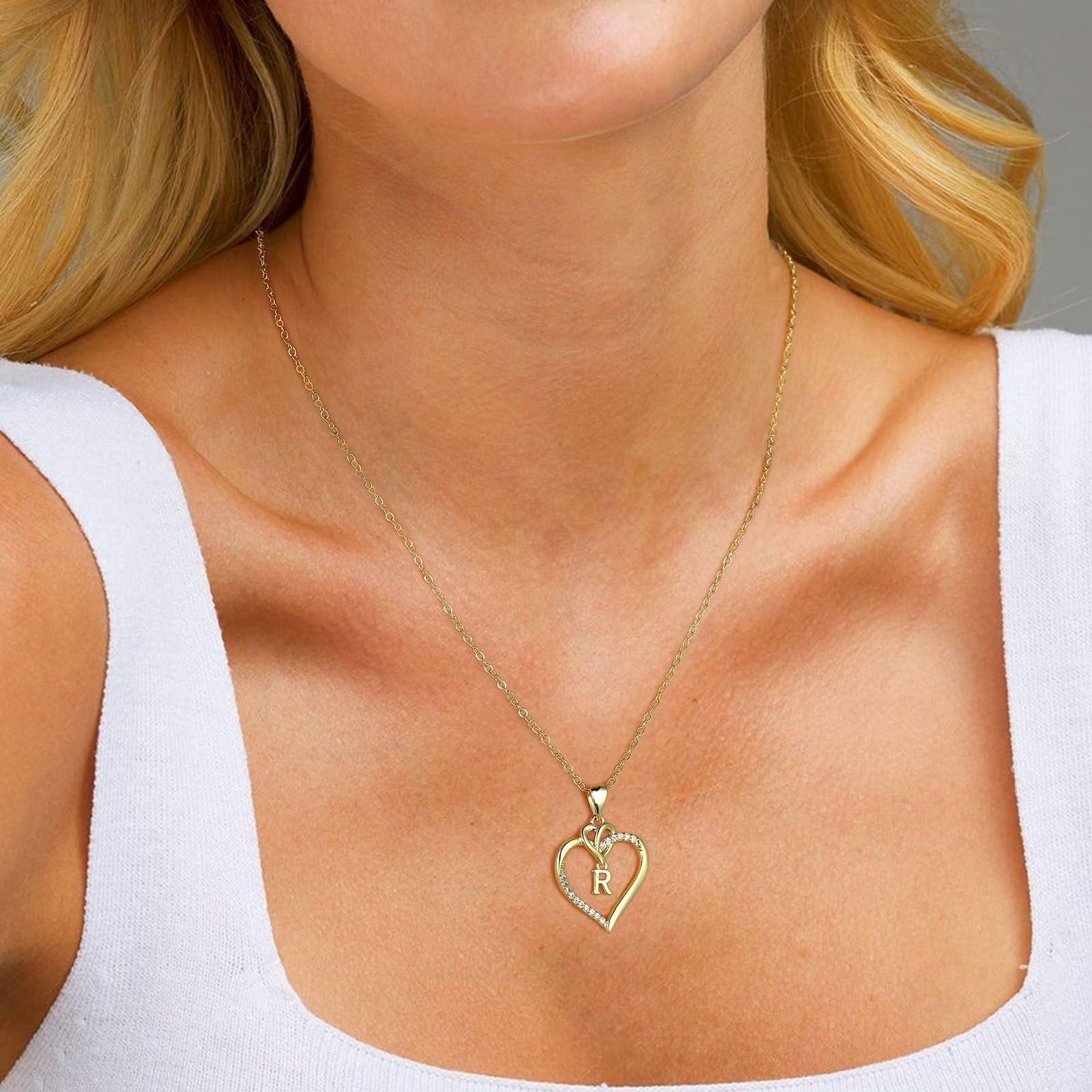 Heart Initial Necklace for Women & Girls, 14K Gold-Plated A-Z Jewelry Gift