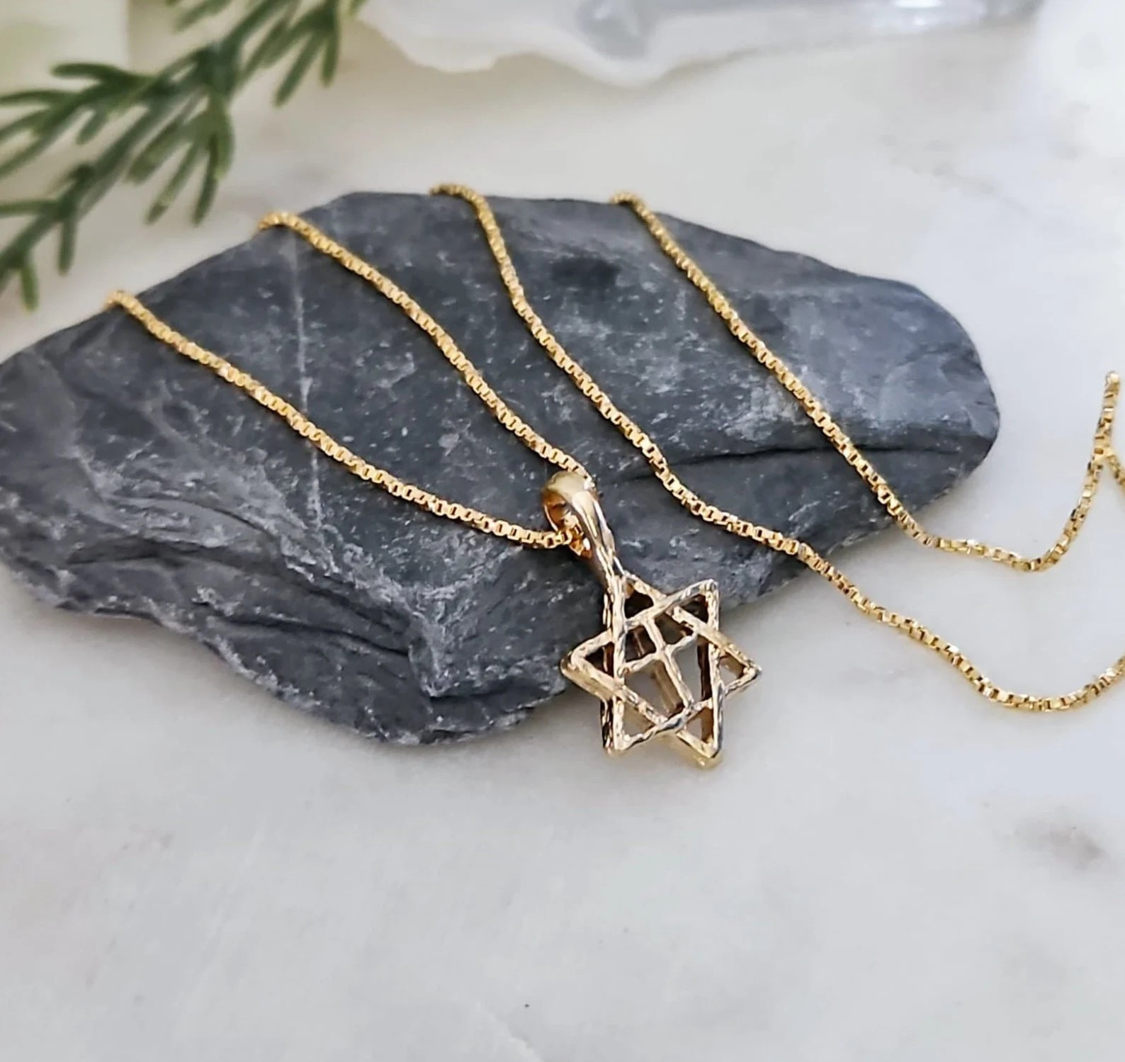 Gold Star of David Necklace, Small 14mm Star David Pendant, 14k Heavy Plated