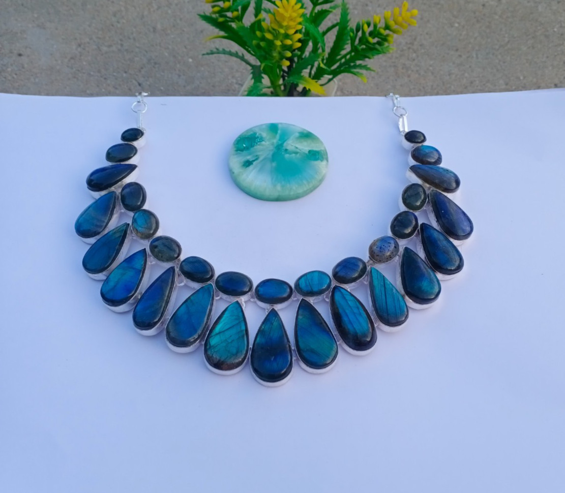 Natural Labradorite Gemstone 925 Sterling silver Necklace Jewelry Birthday Gift